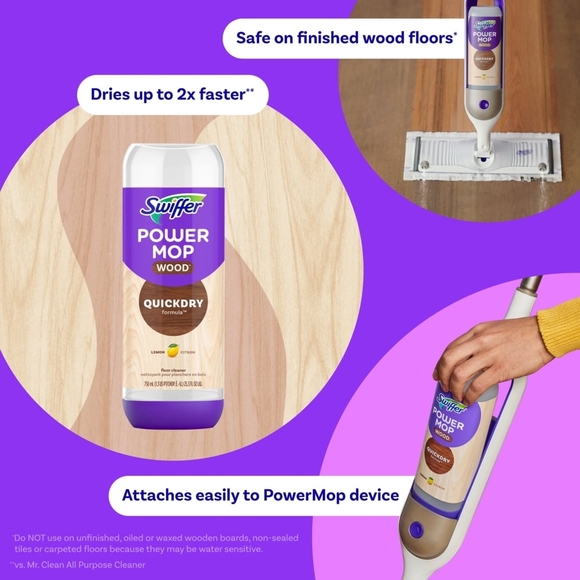 2 Pack Swiffer Power Mop Wood Floor Cleaner - Purple - Picture 2 of 4